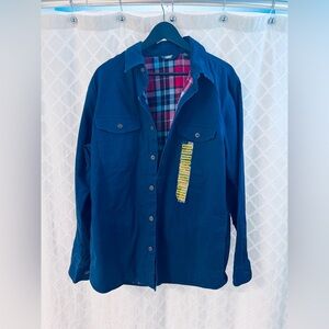Lands' End Navy Shirt with Red Plaid Lining